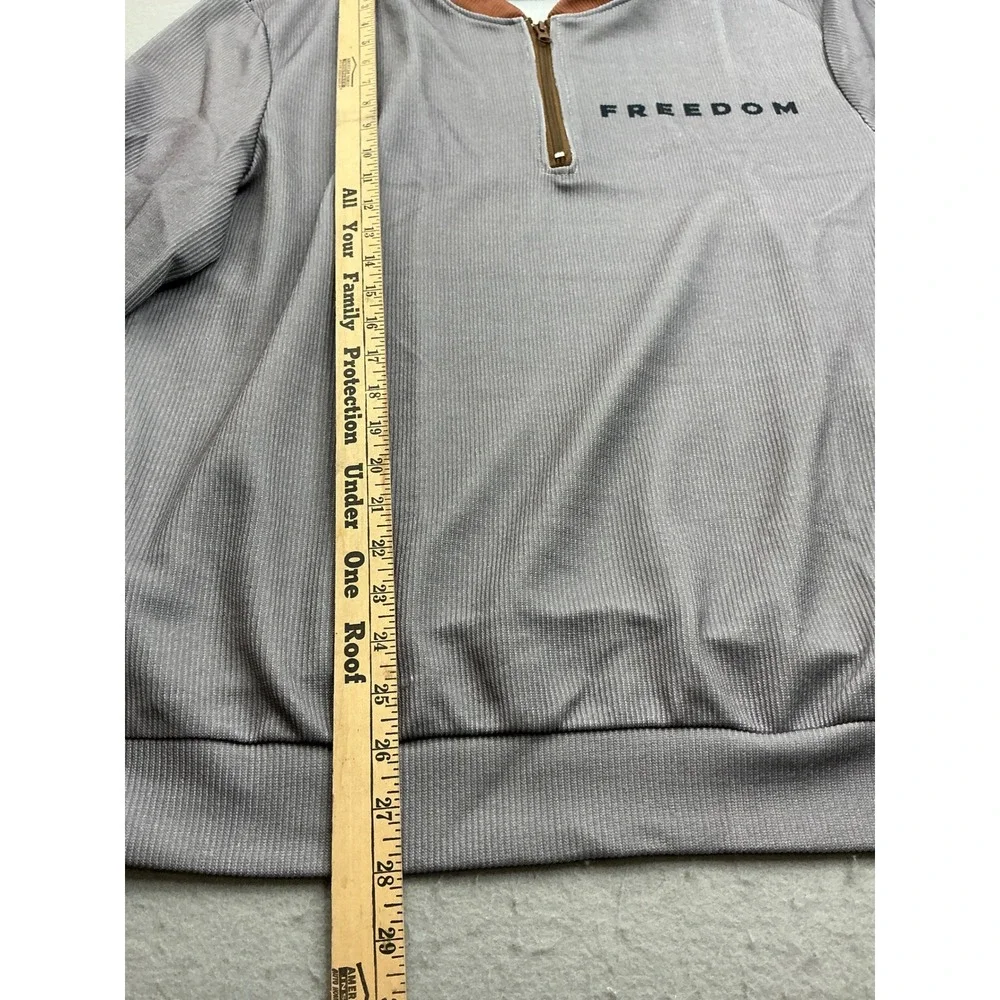 Ribbed Quarter‎ Zip Freedom Graphic Pullover XL Grey Streetwear NWT